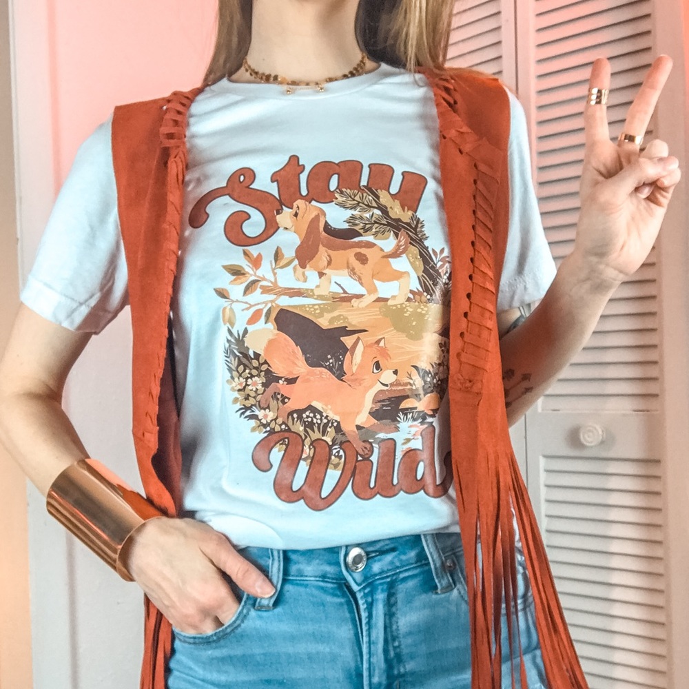 Stay Wild Retro Fox & Hound Disney Tee Shirt